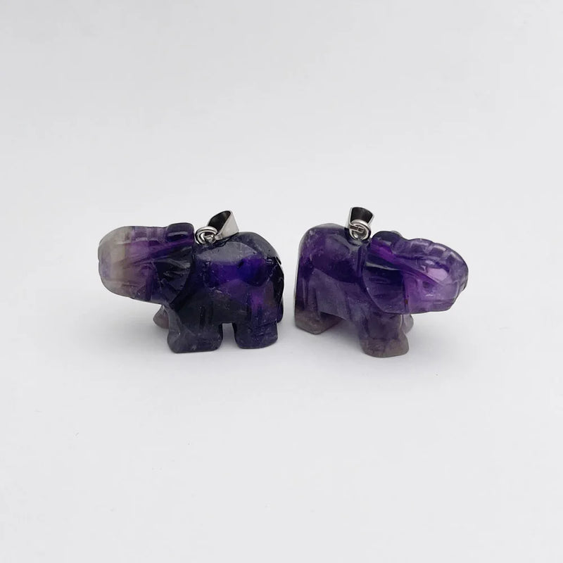 Natural Amethyst Carved Elephant Pendant for Jewelry Making