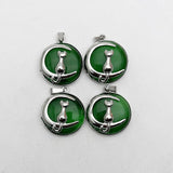Green Natural Stone Cat Moon Necklace Pendant for Jewelry Making