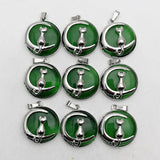 Green Natural Stone Cat Moon Necklace Pendant for Jewelry Making