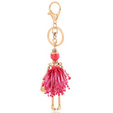 Red Rhinestone Tassel Keychain Gold Color Cute