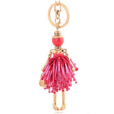 Red Rhinestone Tassel Keychain Gold Color Cute