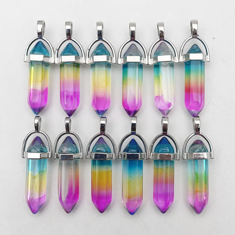 Mixed Glass Crystal Pillar Pendants for Jewelry Making