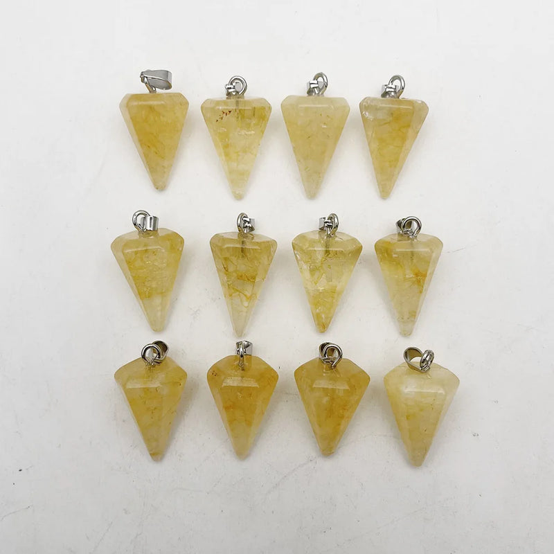 Natural Yellow Crystal Cone Charms Pendant for Jewelry Making