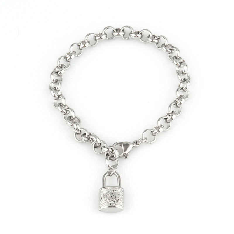Punk Stainless Steel Handcuffs Bracelet Thick Chain Charm Bracelet
