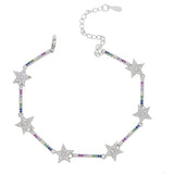 Rainbow CZ Paved Star Charm Bracelet Gold/Silver Wedding Jewelry