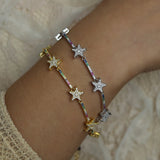 Rainbow CZ Paved Star Charm Bracelet Gold/Silver Wedding Jewelry