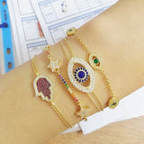 Rainbow CZ Paved Star Charm Bracelet Gold/Silver Wedding Jewelry