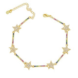 Rainbow CZ Paved Star Charm Bracelet Gold/Silver Wedding Jewelry