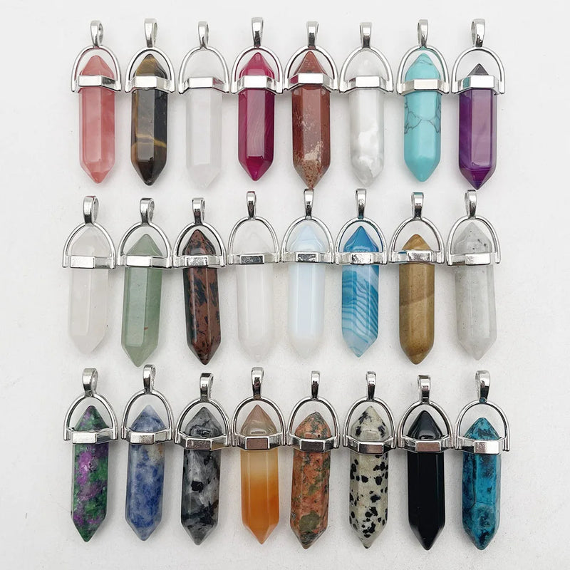 Mixed Amethyst Rose Quartz Opal Stone Crystal Pendant Necklace Jewelry Charm