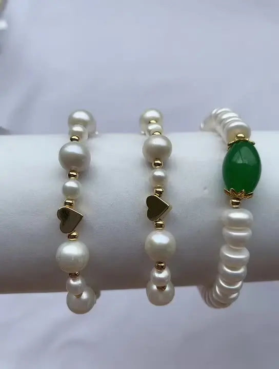 Real Pearls Button & Round Shape Charm Bracelets 925 Plated