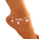 Retro Artificial Pearl 8 Character Ankle Bracelet