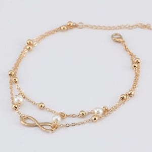 Retro Artificial Pearl 8 Character Ankle Bracelet