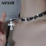 Rhinestone Cross Necklace Gothic Choker Punk Rock Jewelry