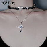 Rhinestone Cross Necklace Gothic Choker Punk Rock Jewelry