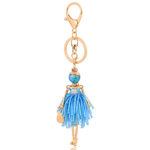 Rhinestone Doll Car Pendant Crystal Keychain Tassel Key Chain Key Ring Charms