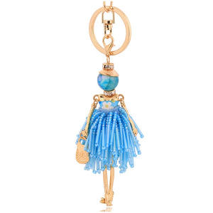 Rhinestone Doll Car Pendant Crystal Keychain Tassel Key Chain Key Ring Charms