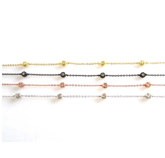 925 Sterling Silver Zircon Link Chain Bracelet 16+3cm Size