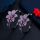 CZ Flower Hoop Earrings Bridal Wedding Jewelry