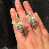 CZ Flower Hoop Earrings Bridal Wedding Jewelry