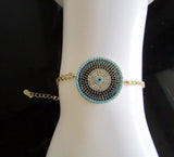 Colorful CZ Disc Bracelet with Double Chain, Adjustable Size