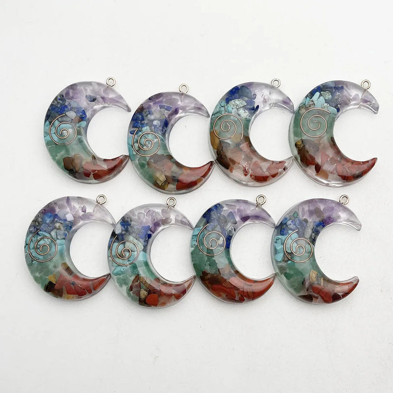MOON Orgone 40x32mm 10pcs Reiki Healing Stone Pendant Charm