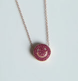 925 Sterling Silver Necklace with Blue Red CZ Pendant for Women