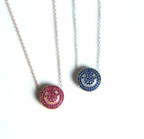 925 Sterling Silver Necklace with Blue Red CZ Pendant for Women