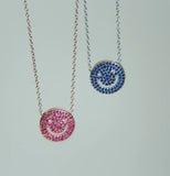 925 Sterling Silver Necklace with Blue Red CZ Pendant for Women