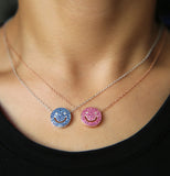 925 Sterling Silver Necklace with Blue Red CZ Pendant for Women