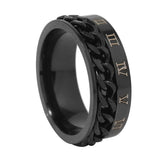 Men's Roman Numeral Turning Chain Stainless Steel Ring