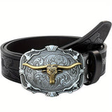 Unisex Western Cowboy Belt with Floral Patterns, Faux Leather