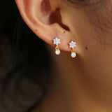 925 Sterling Silver CZ Flower Earrings for Women
