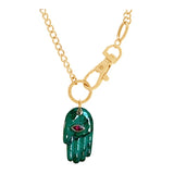 Green Malachite Stone Necklace with Rhinestone Charm Pendant