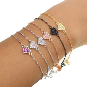Sterling Silver CZ Heart Charm Valentines Bracelets
