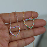 925 Silver Rainbow CZ Heart Pendant Necklace