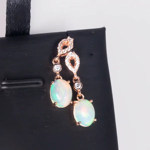 Fire Opal Earrings 925 Silver Rose Crystal Zirconia Wedding Jewelry