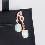 Fire Opal Earrings 925 Silver Rose Crystal Zirconia Wedding Jewelry