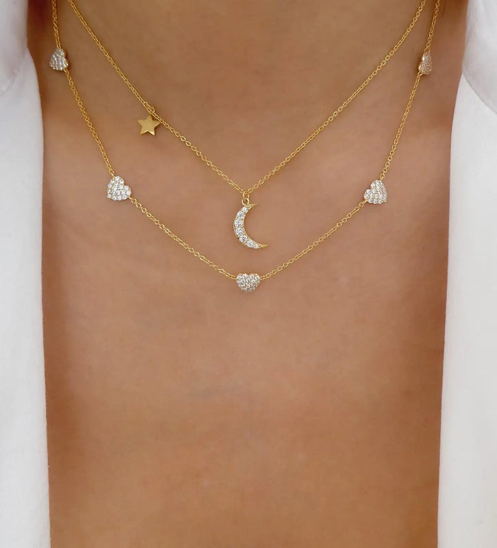 925 Sterling Silver Heart Charm Choker Necklace Set for Lover