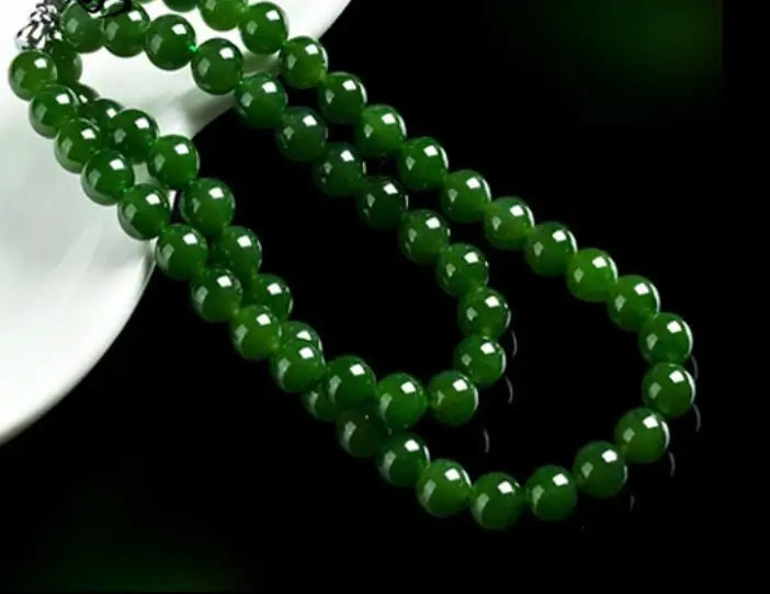 Kunlun Stone Bead Necklace 6-10mm Round Beads Green