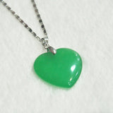 Heart Shape Green Jade Silver Pendant Necklace
