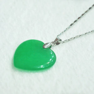 Heart Shape Green Jade Silver Pendant Necklace