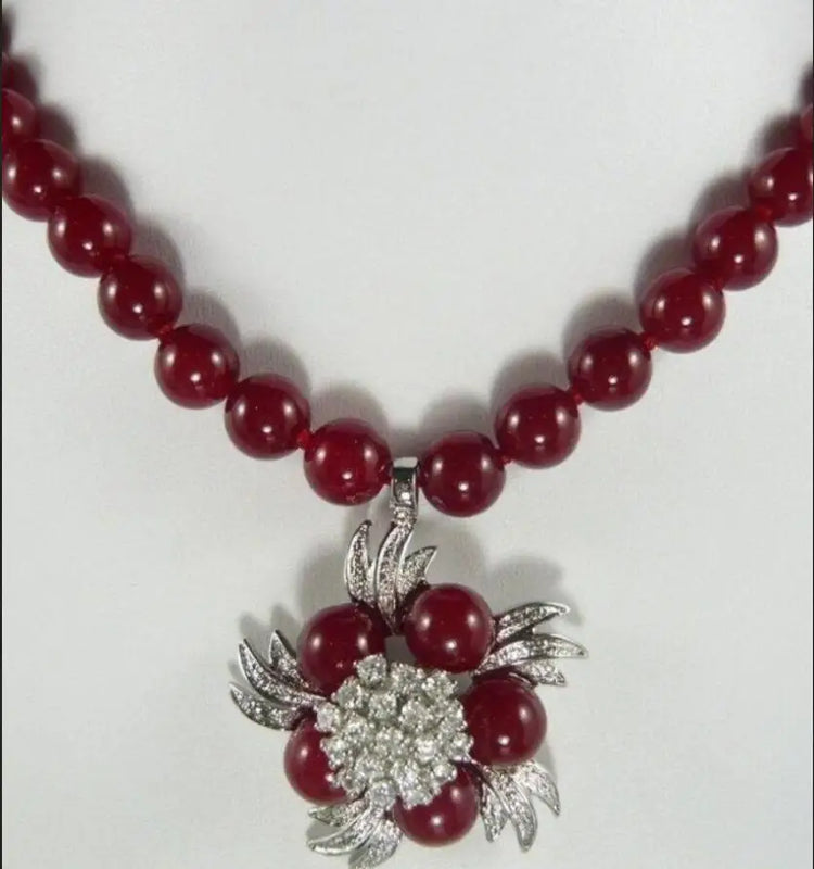 Red Jade Floral Pendant Necklace