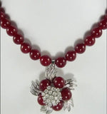 Red Jade Floral Pendant Necklace