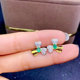 Emerald Earrings 925 Sterling Silver Platinum Plated Heart Jewelry