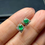 Emerald Earrings for Women - 925 Sterling Silver Platinum Plated Heart Jewelry
