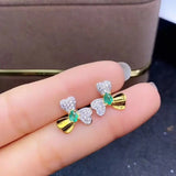Emerald Earrings 925 Sterling Silver Platinum Plated Heart Jewelry
