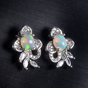 Natural Opal Earrings for Women Silver 925 Sterling Sliver Rose Heart Wedding