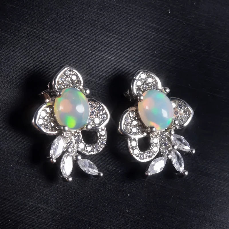 Natural Opal Earrings for Women Silver 925 Sterling Sliver Rose Heart Wedding