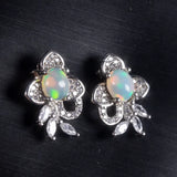 Natural Opal Earrings for Women Silver 925 Sterling Sliver Rose Heart Wedding