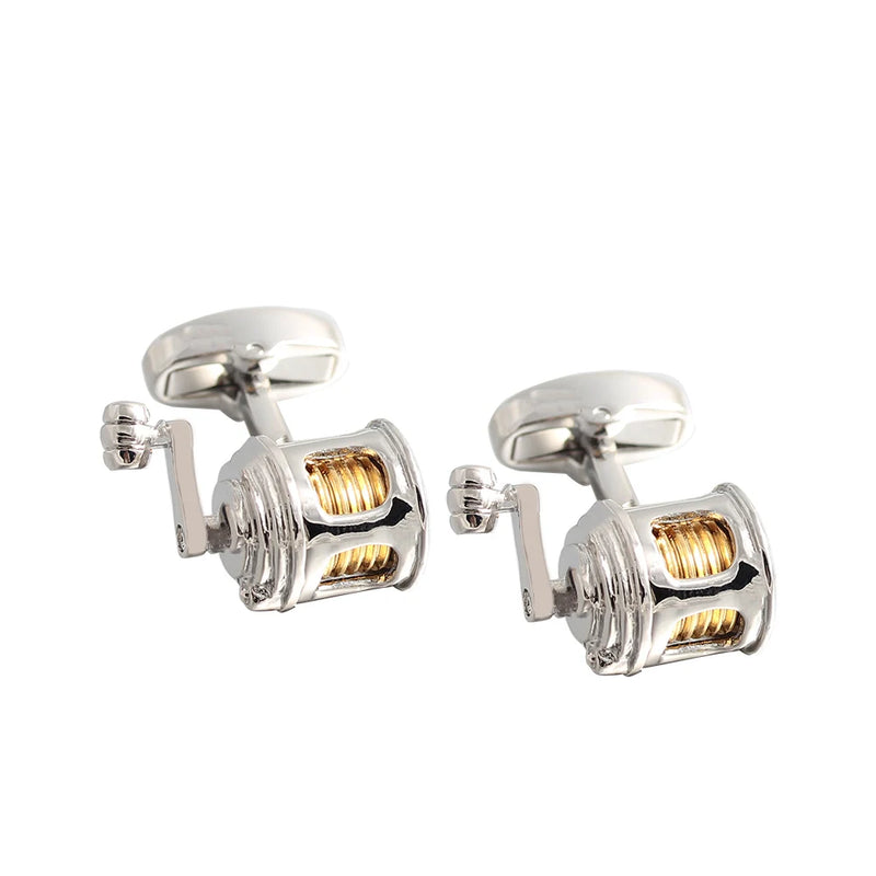 Silver Plated Fishing Reel Shirts Cufflinks